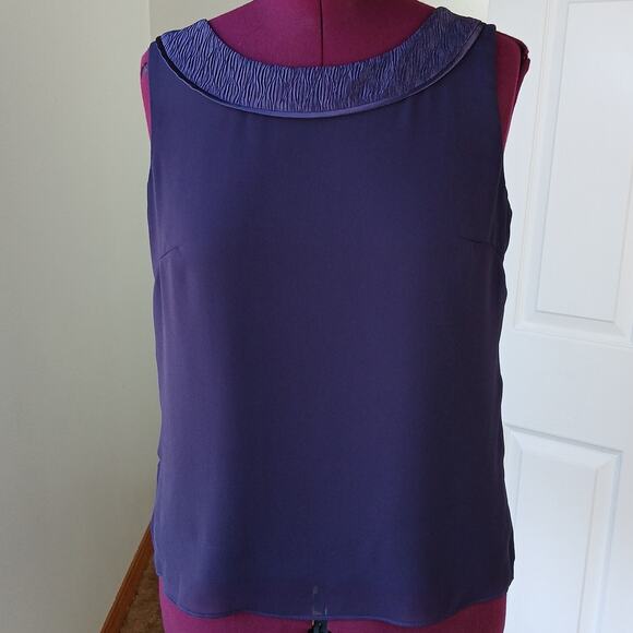 Maya Brooke Dark Purple Sleeveless Blouse size 14 lined sheer mesh layered tank - Picture 5 of 11